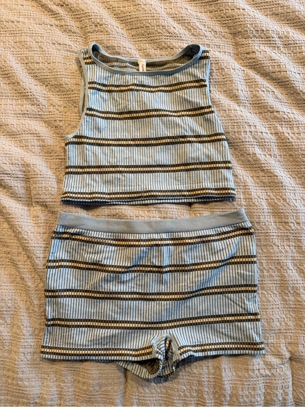 Free People Intimately Striped Ribbed Crop Top & Shorts Set S/M